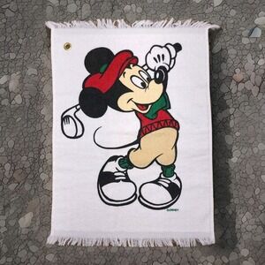 Vintage Disney Mickey Mouse Golf Towel‎ Grommel Ring White Cotton Made in USA